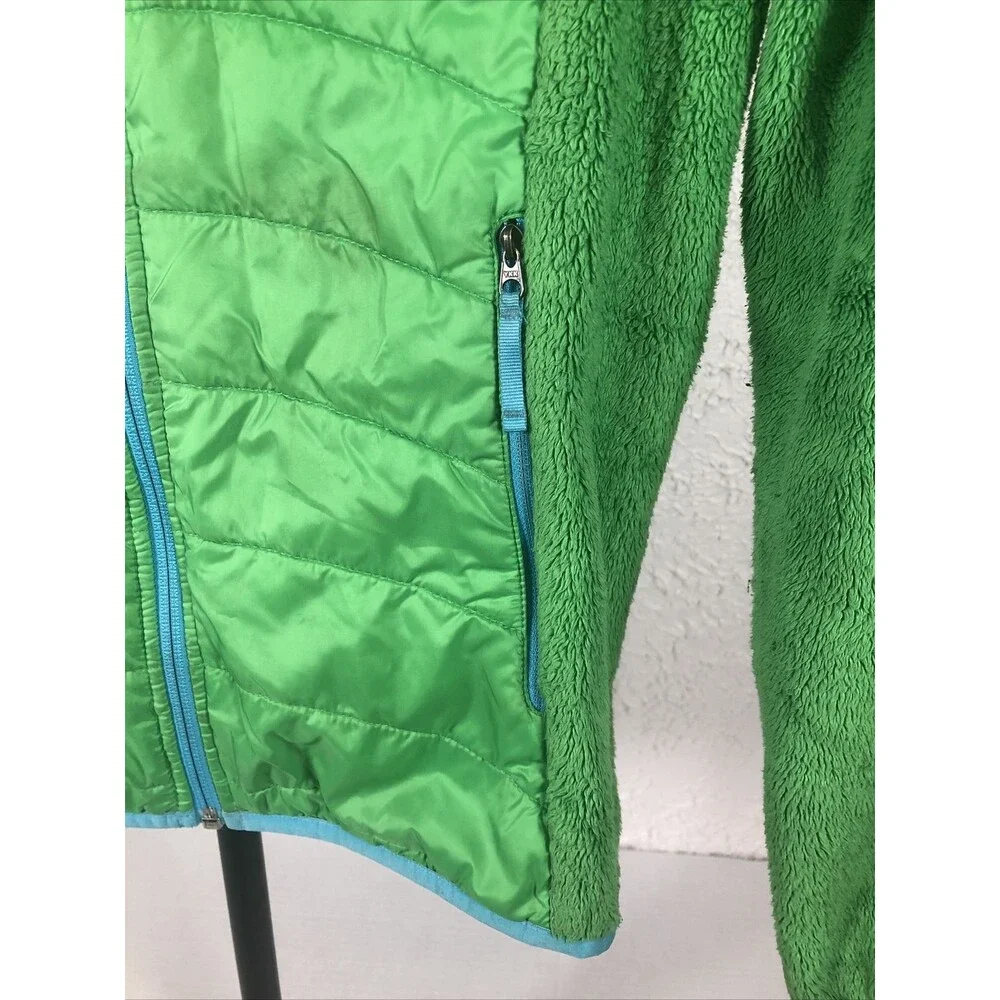 The North Face Girls Light Green Teal Fuzzy Fleece Pockets Zip Jacket Large